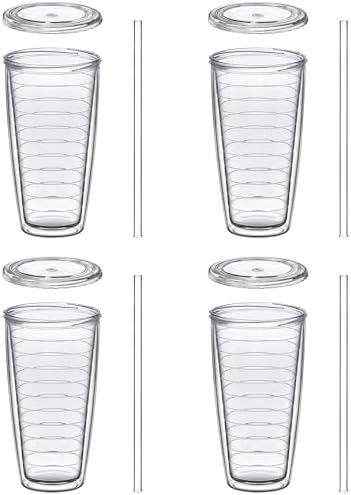Amazing Abby - Alaska On-the-Go - 24-Ounce Insulated Plastic Tumblers with Lid and Straw (Set of 4), Double-Wall Travel Tumblers, All-Clear Drinking Glasses, BPA-Free, Shatter-Proof, Dishwasher-Safe