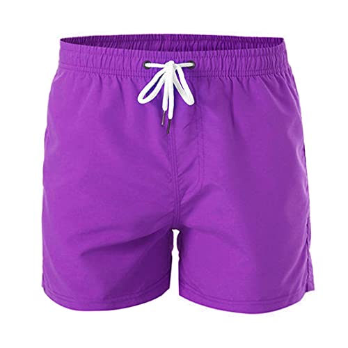 PANGF Herren Bodybuilding Gradient Strand Badehose Boxershorts, Sommer Kordelzug Schnelltrocknend Kurze Schwimmhose Wassersport Kurze Hose Herren Badehose. (Lila, M) Cover