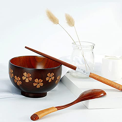 Eyhlkm Household Sakura Engravning Natrual Wooden Bowl Japanese Style Wood Rice Soup Bowl Salad Food Container Tableware #TOP3