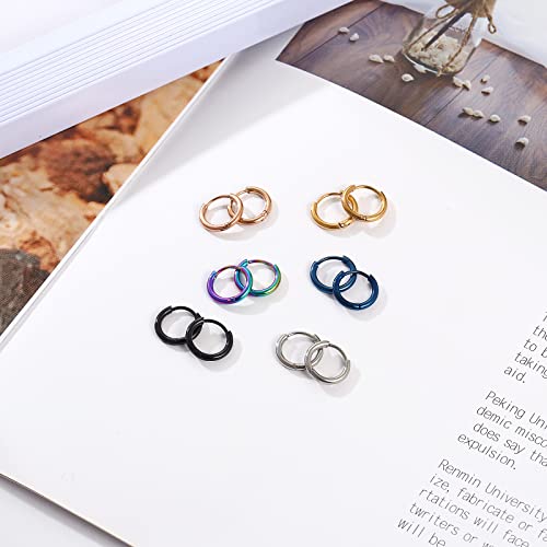 316L Surgical Stainless Steel Small Hoop Earrings 8mm 10mm 12mm Hypoallergenic Huggie Thin Hoop Earrings Helix Lobes Hinged Sleeper Earrings Men Women for Cartilage Piercings3