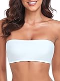RELLECIGA Women's White Bathing Suit Adjustable Back Lace-up Bandeau Bikini Top Size Medium