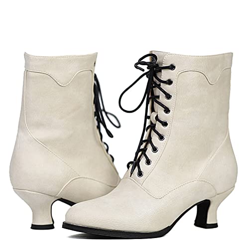Sarairis Women's Ankle Boots Mid Calf Boots Gothic Chunky Heel Lace Up Mesh Vintage Round Toe Knight Boots Witch Boots For Women #TOP2