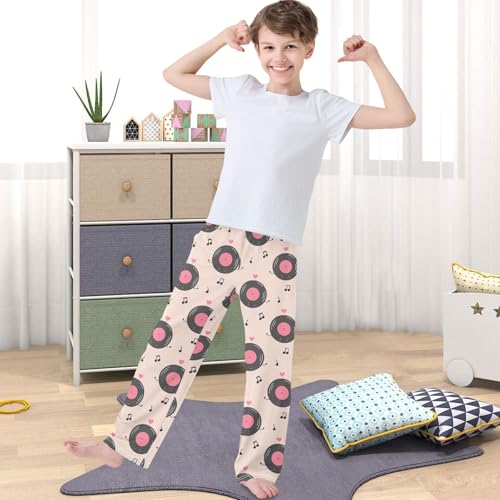 Boy's Pants Funny Record Pink Heart Jogger Pants Elastic Waist Long Bottoms Trousers with Pockets 6-14 Years4