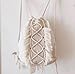 kiido Drawstring Backpack, Bohemian Style String Bag with Tassel and Macrame Fringe Canvas Beach Sport Daypack Sackpack
