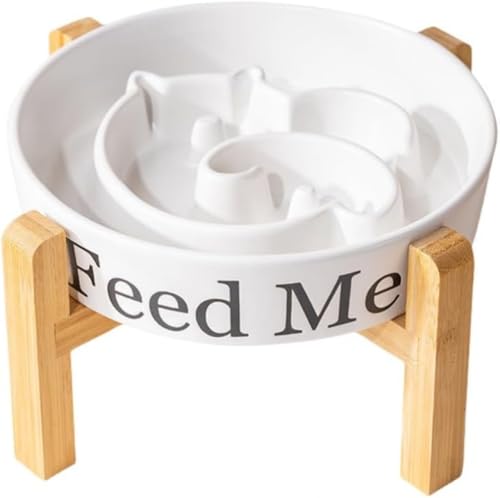 Xiraivke 大型セラミックスローフードボウル 犬用ボウル 丸型 中型・大型犬用フードボウル 猫用ボウル 転倒防止 セラミックフードボウル 早食い防止 フードボウル 猫 犬 ペットフードボウル スローフィーダー 健康管理 スタンド付き