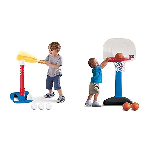 Little Tikes T-Ball Set, Red, 5 Ball Amazon Exclusive with Little Tikes Easy Score Basketball Set - 3 Ball Bundle