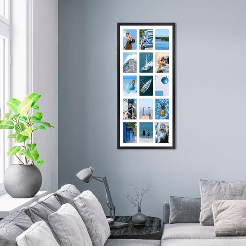 MEBRUDY 4x6 Collage Picture Frames with 15 Openings, 1 Pack Black Multi Photo Frames Display 4 x 6 Pictures with Mat for Wall Mounting, Aluminum Material