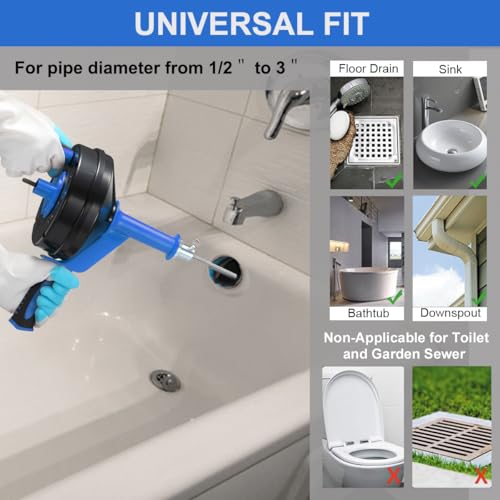 Image of Drain Auger, Clog Remover with Drill Adapter, 25 Feet Flexible Plumbing Snake Use Manually or Powered for Kitchen, Bathroom and Shower Sink, Comes with Gloves (blue)