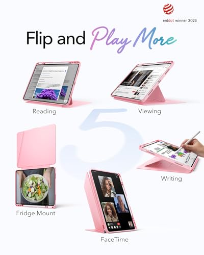 Image of ESR for iPad Air 13 Inch Case M4 /M3 /M2 (2026 /2025 /2024), Vertical Stand Cover with Pencil Holder, Ultra-Stable Magnetic Case, Multi Stand Angles, Flip Series, Pink