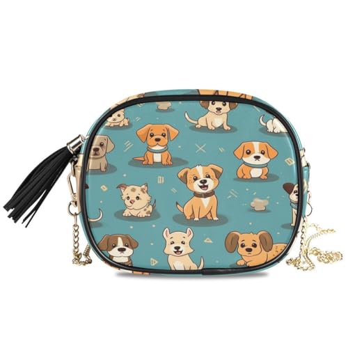 ALAZA Women's Cute Funny Dogs PU Leather Crossbody Bag Shoulder Purse with Tassel