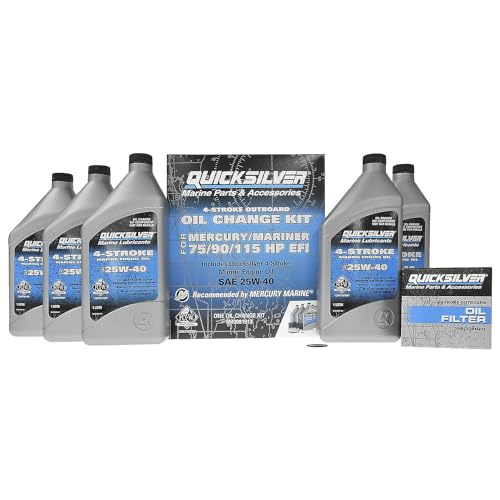 Quicksilver 25W-40 Oil Change Kit for 4-Stroke 75hp 90hp and 115hp Mercury 1.7L Outboards
