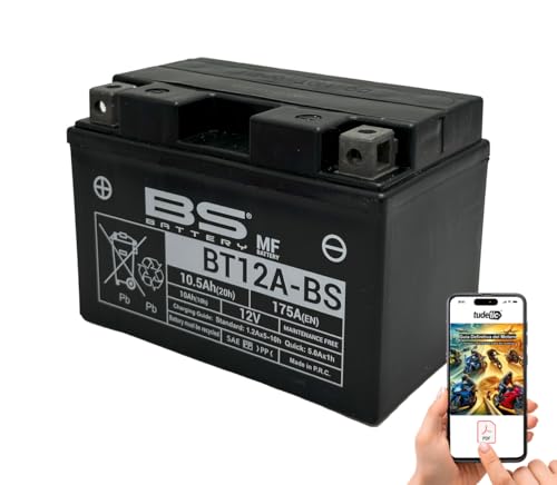 Bateria Bt12a-Bs Sin Mantenimiento De 12V Y 10Ah para Motos [Mejorado] + Un Exclusivo Libro Pdf sobre Motos Escrito por El Tudetic Team TUDETIC-PDF-14448