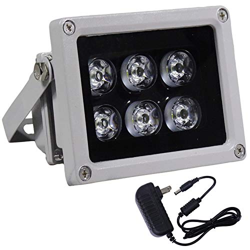 AUTENS IR Illuminator, 850nm 6-LEDs 90 Degree Wide Angle IP67 Waterproof Night Vision LED Array IR Infrared Light with Power Adapter for IP Camera CCTV Analogue Security Surveillance Camera