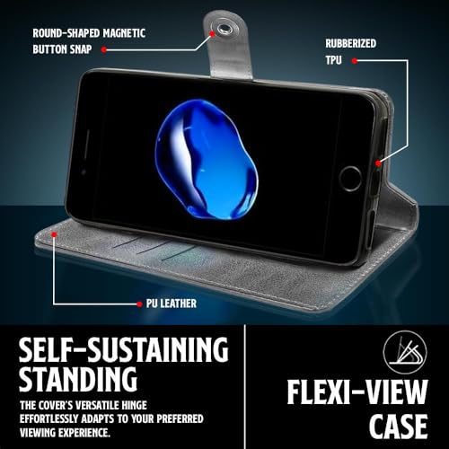 Image of WOW IMAGINE Shock Proof Flip Cover Back Case for Apple iPhone 7 Plus | 8 Plus (Luxury Button Flip Case, Stone Grey)