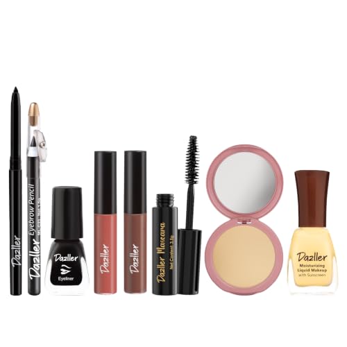 Image of Dazller Mini Glam Kit - 8 in 1, Fair Skin Tone, Contains - Kajal & Kohl, Eyebrow Pencil, Eyeliner, Mascara, Foundation, Compact, Lipcolour (2), 38.45g