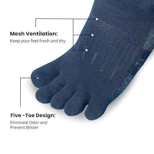 2 Pairs Of Terry Cushioned Hiking Toe Socks, Five Finger Crew Socks Cotton for Outdoor Sports, No Blister3
