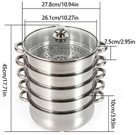 Miniatura 6 de Olla de vapor para cocinar ollas de vapor de acero inoxidable de 11 pulgadas, olla de vapor de alimentos de 5 niveles con tapa, utensilios de cocina