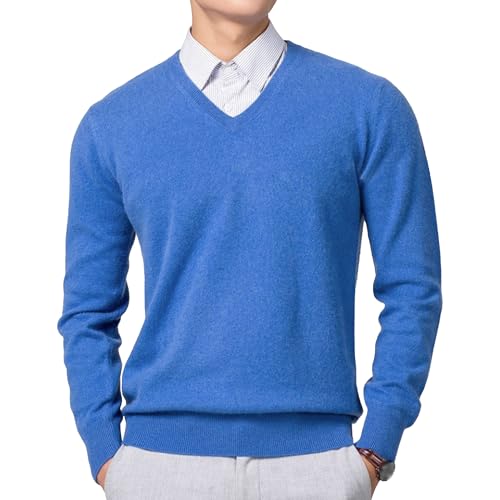 JEShifangjiusu Men's V-Neck Blended Wool Pullover Round Neck Knitted Loose Sweater Casual Soft Comfortable Sweater