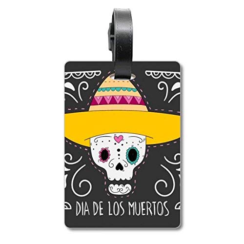 Étiquette valise voyage tête de mort mexicaine avec inscription bagage