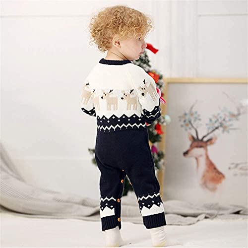 Xmas Gebreide Onesie voor Baby Jongens Meisjes Kerst Pullover Pasgeboren Mijn Eerste Xmas Romper Rood Baby Trui Bodysuit Outfit, Donkerblauw, 6-12 Maanden - Afbeelding 5