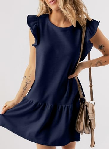 Image of Acelitt Womens Casual Summer Crewneck Babydoll Flowy Tiered Mini Dress, S-XXL
