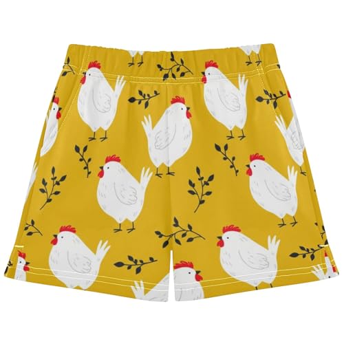 Girls Athletic Lounge Shorts Cartoon Chicken Print Cute Youth Pajama Sleep Summer Activewear Kids Clothes, X-Small