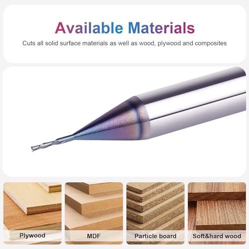 Image of SpeTool 1 /32 Down Cut CNC Router Bits 1 /4 Inch Shank with TAC Long Life Coated , Solid Carbide Spiral End Mill Plunge Cut for Wood Engraving Carving