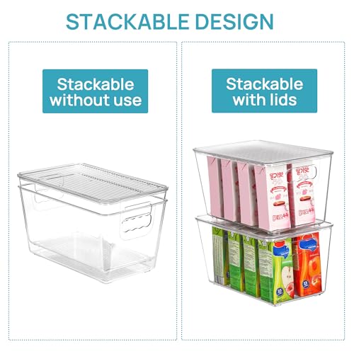 Vtopmart 6 Pack Clear Stackable Storage Bins with Lids, Medium Plastic Containers with Handle for Pantry Organizer and Storage,Perfect for Kitchen,Fridge,Cabinet, Closet,Bathroom Organization