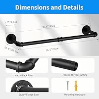 Industrial Pipe Clothing Racks Wall Mounted,Wall Mount Clothes Bar,Heavy Duty Iron Garment Racks,Space Saver Multi-purpose Hanging Rod for Laundry Room,Closet Storage,36.2in(2 Packs) — image 2