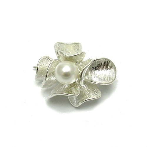 Sterling Silber Brosche Blume mit 8mm perle 925 Sterling Silber