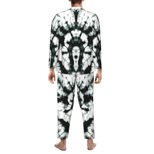 Black Gray Color Tie Dye Mens Pajamas Set Button Down Sleepwear Set Long Sleeve Loungewear With Pockets2