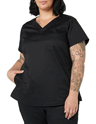 Amazon Essentials Top de corte clásico con cuello de pico y manga corta (disponible en tallas grandes), ideal para sanitarios Mujer, Negro, 5XL Grande