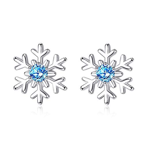 Zolkamery Femme Boucles d'oreilles Argent Fin 925 avec Zircon Cubique 5A Bleu, Clous d'oreilles Argent en Forme de Flocon de Neige, Puces d'orielles...