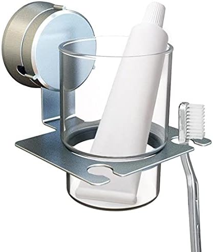 HOME SO Toothbrush & Toothpaste Holder with Suction Cup Hanger - Bathroom Organizer for Toothbrushes, Paste, Razor, Comb - Removable Stick on Mirror or in Shower - Stainless Steel Chrome…