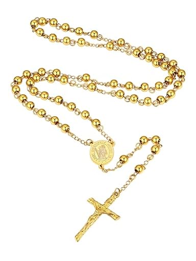 Supcare Cadena Rosario Oro 18K Hombre Collar Rosario San Crostóbal Acero Inoxidable Colgante Cruz Jesucristo Collar Religioso Católico Joyería Cristiana Santo Patrón | Ya disponible en tu tienda friki favorita! En mundofriki.es!