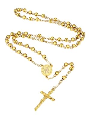Supcare Cadena Rosario Oro 18K Hombre Collar Rosario San Crostóbal Acero Inoxidable Colgante Cruz Jesucristo Collar Religioso Católico Joyería Cristiana Santo Patrón | Ya disponible en tu tienda friki favorita! En mundofriki.es!