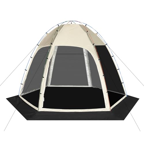 Screen Tent with Removable Floor, Siebwin Large 11.8'x11.8' Gazebos with Mosquito Netting and Removable Floor Sunproof Outdoor Canopy Tent for Backyard Khaki Party Outside Activities, Khaki