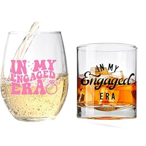 In My Engaged Era Wijn en Whisky Glass Gift Set | Engagement Gift voor koppels | Vriend en vriendin | Nieuwe verloofde verloofde voor hem en haar – zijn en haar bril voor de heer en mevrouw bruid en