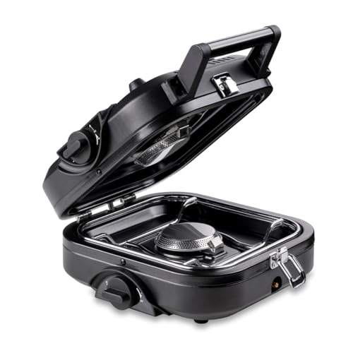 KEMPER - Hornillo de gas plegable 2 luces 4600 W - Hornillo Camping Portátil Encendido piezo, Doble quemador INOX, Cartucho válvula 7/16'