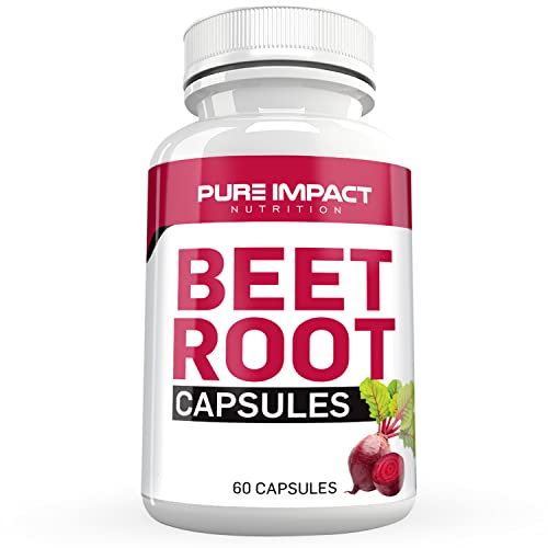 Beet Root Capsules Nitric Oxide | Non-GMO Beet Root Extract 1000mBeet Supplement | 60 Beet Capsules | Beetroot Supplement Capsules by Pure Impact Nutrition (1 Pack)