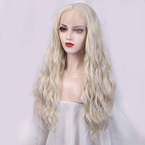 Stamped Glorious Platinum Blonde Wig Front Lace Wigs for Women Wavy Blonde Lace Front Wig Synthetic Pre Plucked Free Part 26 Inch