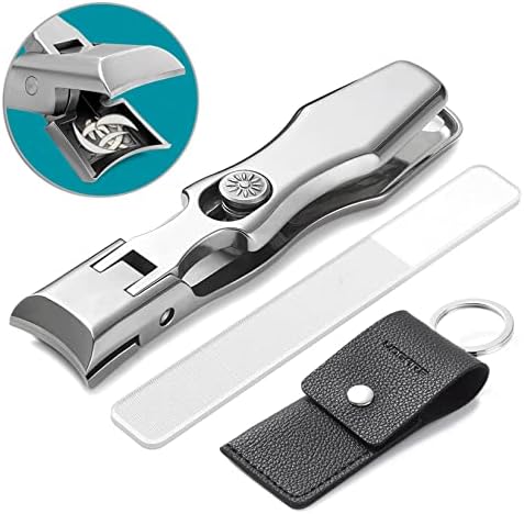 VOGARB Nail Clippers for Thick Nails Long Handle Large Wide Jaw Opening Cutter with Safety Lock Heavy Duty for Toenail Fingernail No Splash Trimmer with Catcher for Men Women Adult Seniors (Silver)