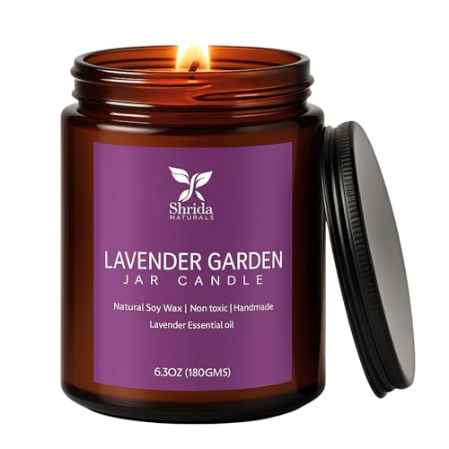 Image of 100% Natural Soy Wax Lavender Jar Candle, 180g, 40+ Hour Clean Burn, Essential Oil Aromatherapy Candle, Smoke-Free Eco-Friendly Home Fragrance, Aesthetic Glass Jar Gift Candle