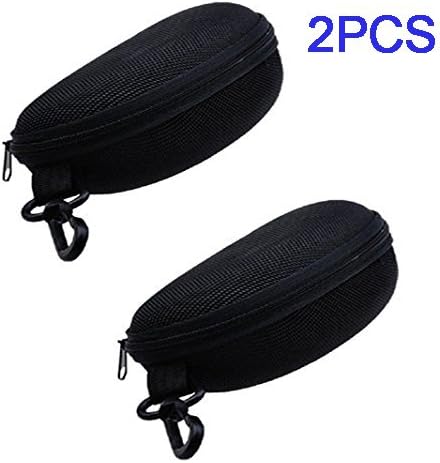 BestFire® Brand New Black Zip Eye Glasses Nylon Eyewear Hard Case Eyeglasses Safety Bag Zippered Hard Sunglasses Case Holder Box Belt Holder Protector 2.7" High w Hook, eyeglasses pouch RT406 (2 PCS)