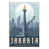 Jakarta Indonesien National Monument Vintage Reise Poster 