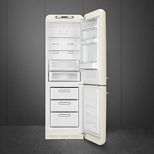 Smeg Fab32 50'S Retro Style Aesthetic Bottom Freezer Refrigerator With 11.17 Cu Total Capacity Multiflow Cooling System Adjustable Glass Shelves 24-Inches Cream Right Hand Hinge #TOP3
