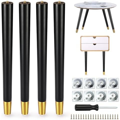 Stahala Table Legs 16 inch Wood Furniture Legs Metal Edge for Coffee End Table Desk Chair Bed Cabinet Mid Century Modern,2 Sets Installation Hardware for Both Installations (16 inch, Wood) Cover