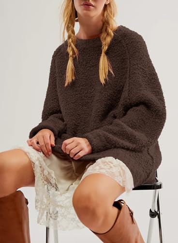 Image of Beaully Women's Oversized Long Sleeve Crewneck Fuzzy Knit Warm Sweaters Fall Pullover Sweater Tops