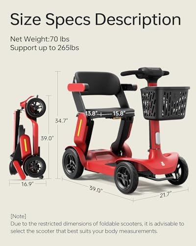 Paiseec Mobility Scooter for Adult, 25 Miles Endurance Lightweight Mobility Scooter, Folding Mobility Scooter for Adult, Powered Mobility Scooter All Terrain Motorized Scooter Collapsible