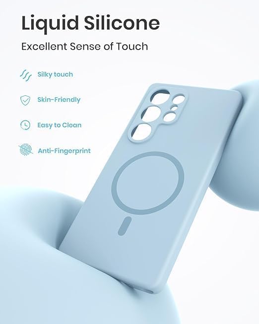 Image of DIZORO Microfiber Candy Case Compatible for Samsung S25 Ultra 5g Magnetic Silicone Case, Compatible with MagSafe Shockproof, Slim, Anti-Scratch Soft Non-Slip Full Body Protective Back Cover (Sky.)